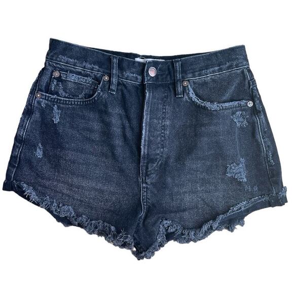 We The Free Lasso Cutoff Frayed Distressed High Rise Jean Shorts Black- 28 - Picture 1 of 6